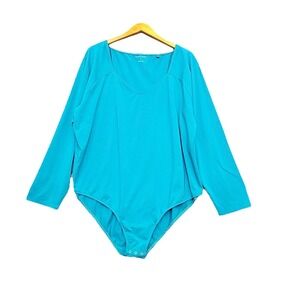 Universal Standard XL Teal Bodysuit Long Raglan Sleeve Jersey Stretch Casual Top